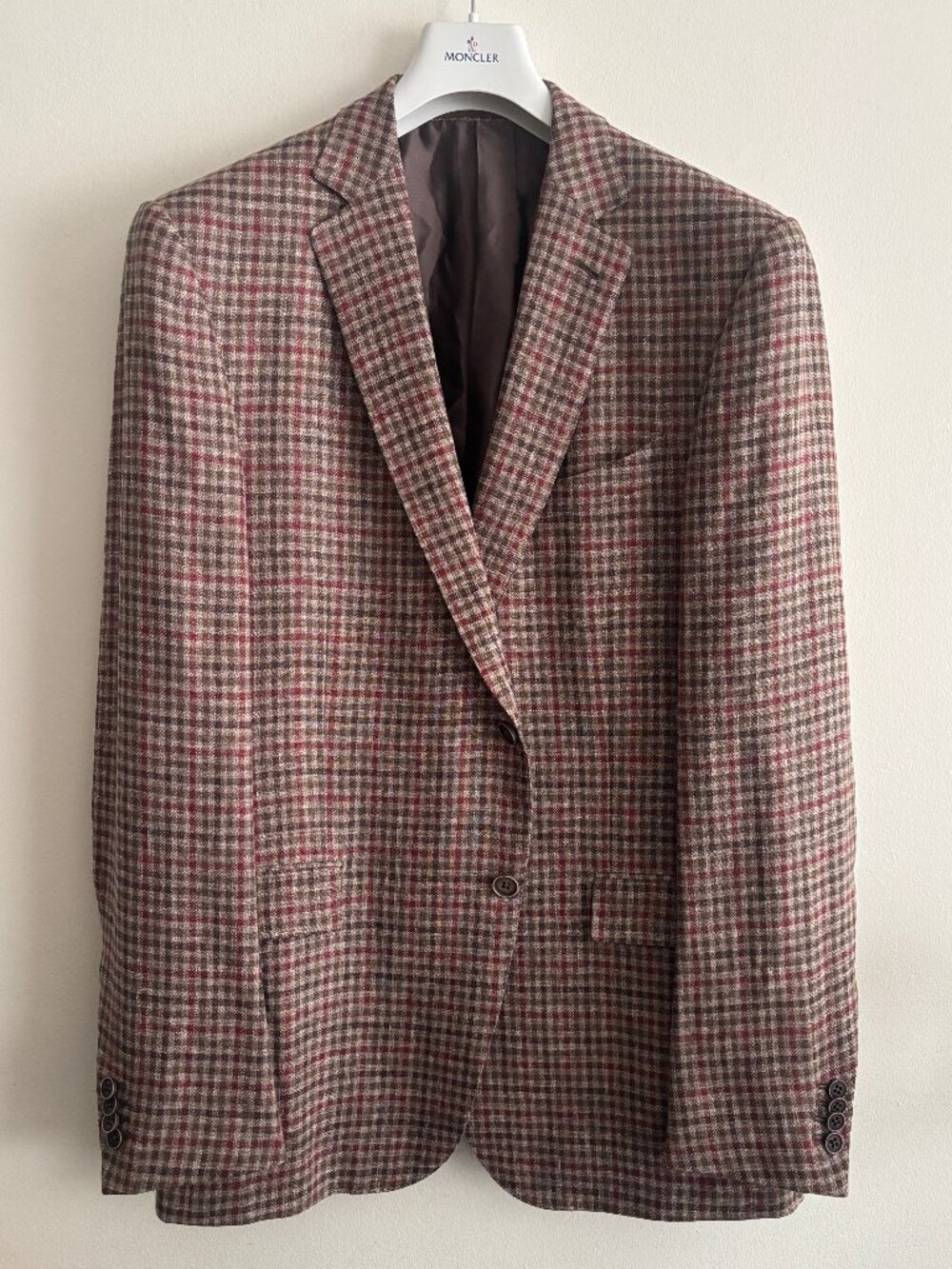 $5500 Ermenegildo Zegna Crossover Brown & Red Check Linen-Wool-Silk Sport Coat